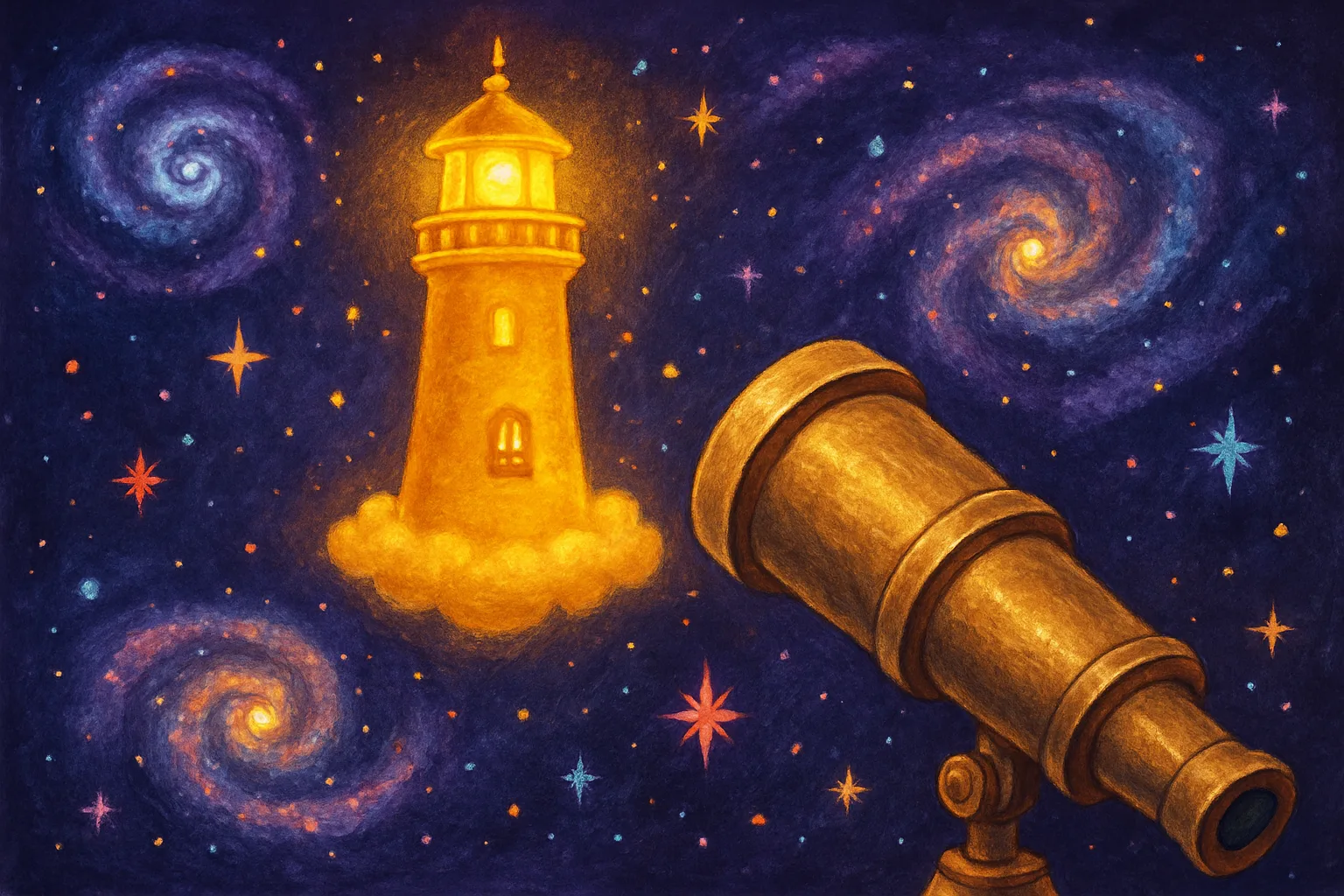 A glowing quasar shining like a cosmic lighthouse in deep space