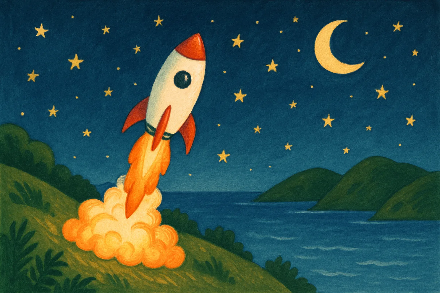 Rocket Lab Electron rocket launching from New Zealand at night