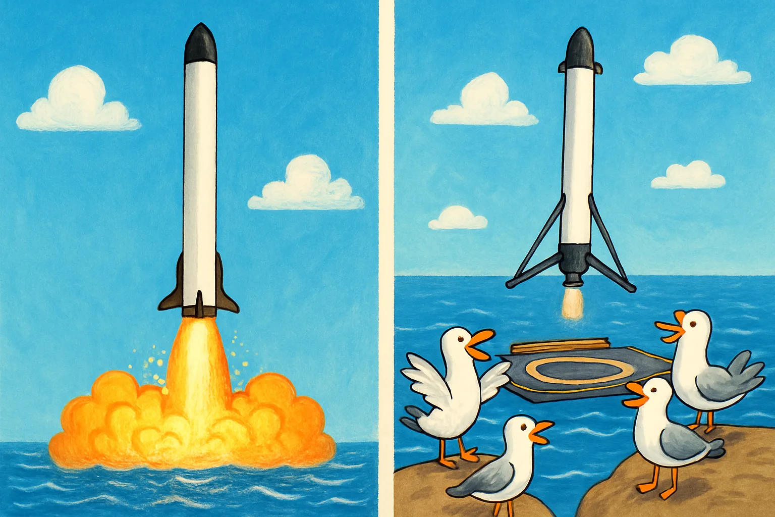 A SpaceX Falcon 9 rocket booster landing on a drone ship in the Atlantic Ocean after its record 36th launch